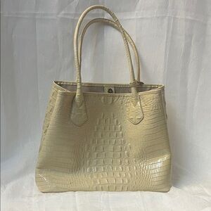 Brahmin Cream Crocodile-Embossed Tote